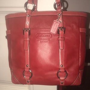 Authentic Coach Red Leather Gallery Lunch Tote.